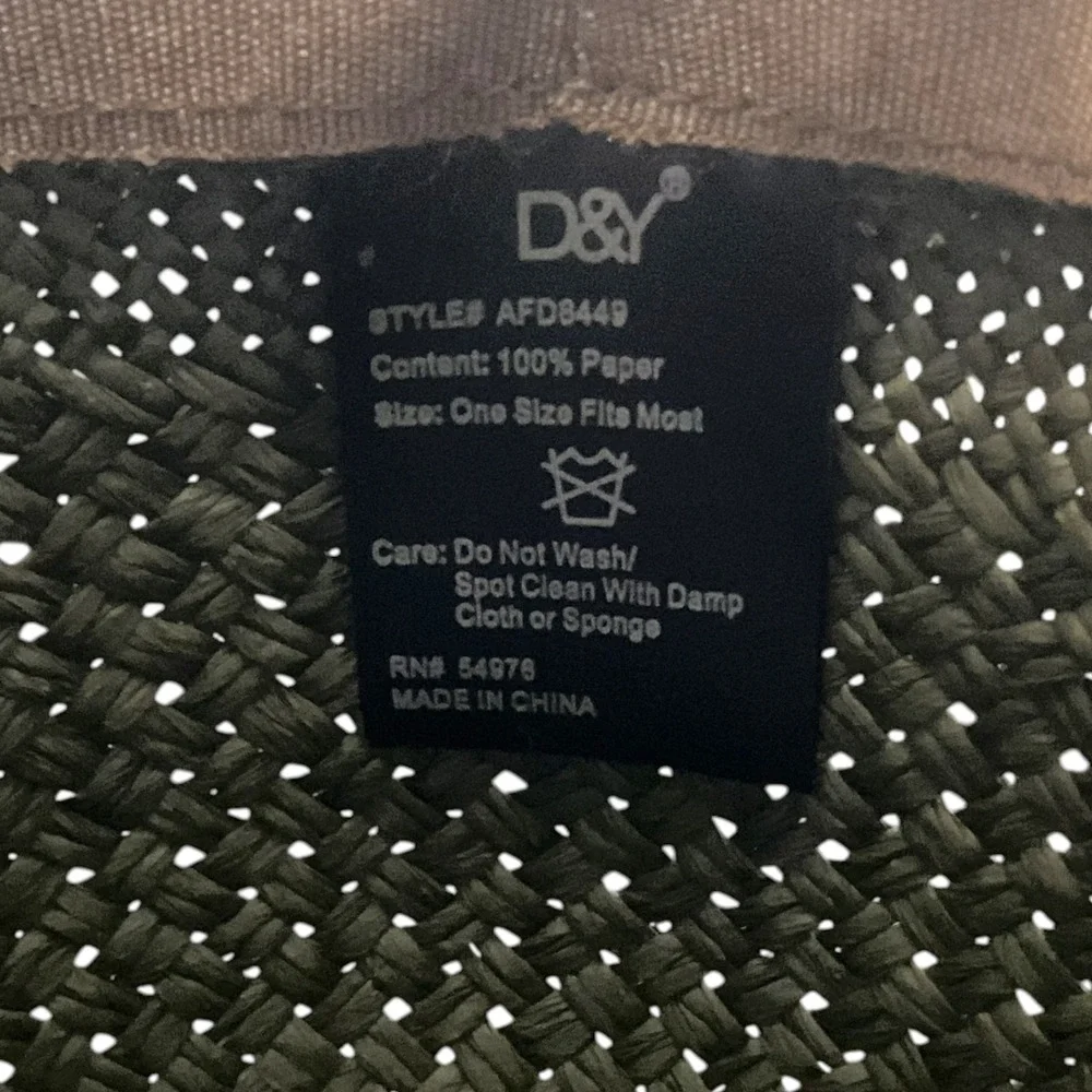 D&Y Olive Green Woven Paper Straw Fedora Sun Hat AFD8449 NWT